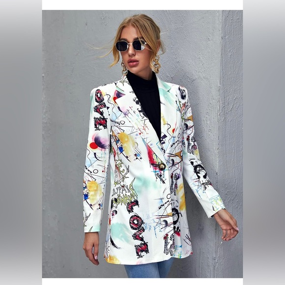 Graffiti print blazer and extra-large. Stretchy material. lightly worn. - Picture 7 of 8